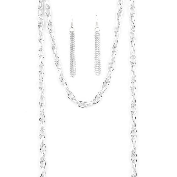 Scarf necklace in silver with free earrings - Picture 1 of 1